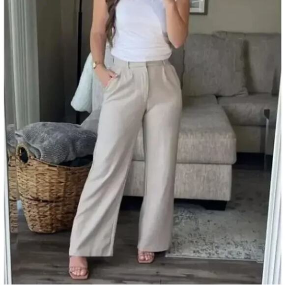 ABERCROMBIE & FITCH Curve Love Sloane Tailored Wide Leg Pant Cream Sz 30/10L U23 - Picture 1 of 5